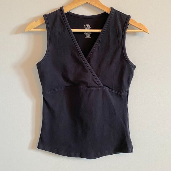 Black Crossover V-Neck Tank Top Cotton Y2K Sporty Athletic - Picture 1 of 10